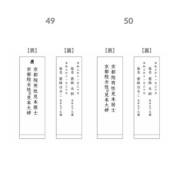 【Aパターン】2名戒名彫（命日裏・交差型）